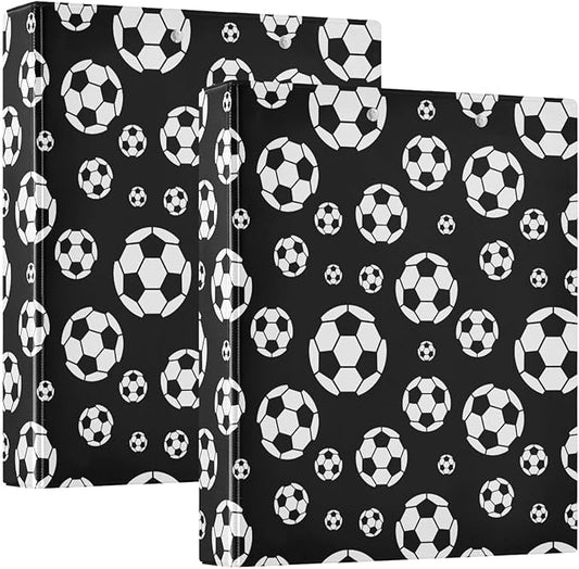 Sports Black White Soccer Ball Decorative 3 Ring Binder 1.5 Inch Large View Binders with Pockets Holds 200 Sheets File Organizer for Office College School, 2 Pack