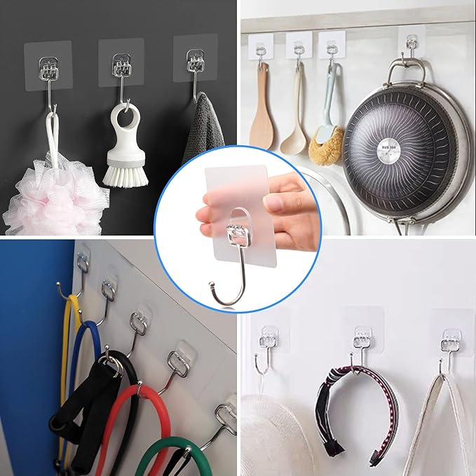 Antimbee 10-Pack All-Purpose Large Adhesive Hooks for Hanging, Banana Hook, Heavy Duty Adhesive Hooks 37 lb(Max), Sticky Wall Hook fit Home, Bathroom, Kitchen, Office and Outdoor