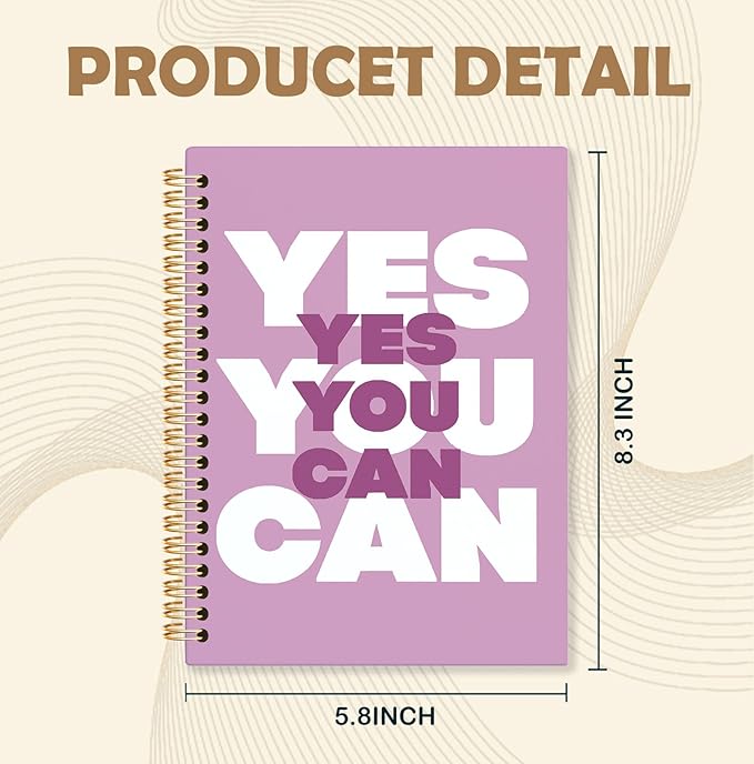 KRHFG Rrose red Inspirational Spiral Notebook, Motivational Journal, Positive Affirmation Journals for Writing, Yes You Can Girly Preppy Notebooks for Note Taking, 5.5x8.3 Inch