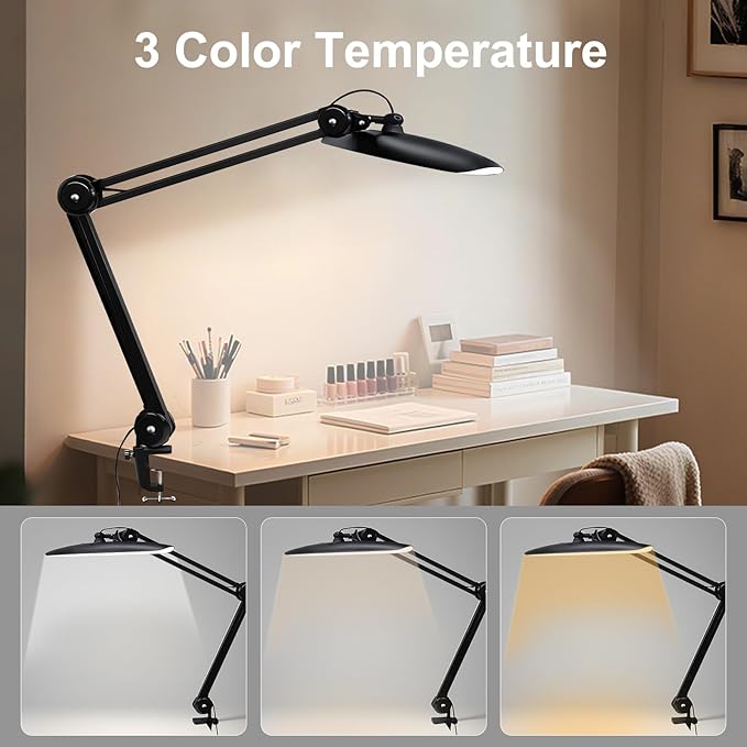 182 LEDs Desk Lamps for Home Office, 20” Overhead Bright Lumens 24W Metal Eye-Caring Nail Desk Light for Reading Work Craft Sewing Task Workbench, Black
