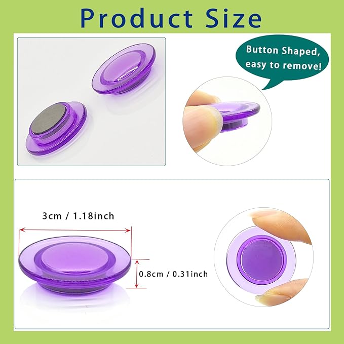 Fridge Magnets - 42 Pack Strong Refrigerator Magnets, Heavy Duty Small Magnets for Whiteboard, Locker, Crafts, Office, Classroom Use - Clear Decorative Cute Round Mini Magnet for Fridge, Purple