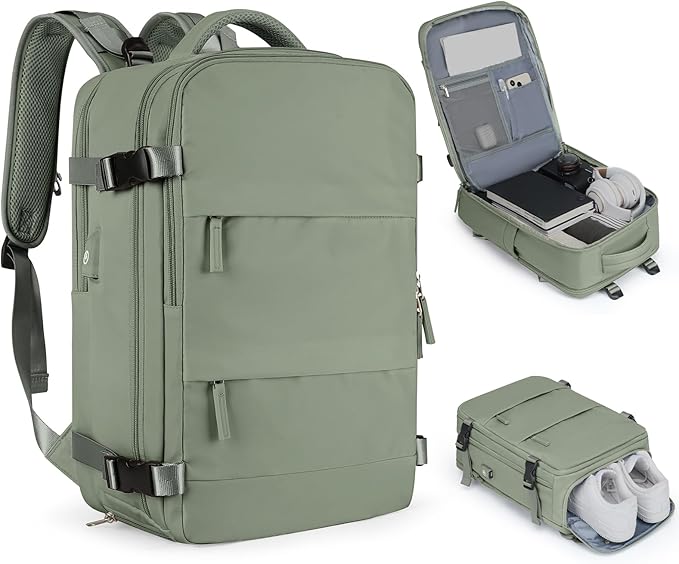 Travel Backpack For Women Men Airline Approved Carry On Backpack Flight Approved Waterproof Sports Luggage Backpack Casual Daypack Small Hiking Backpack Grey Green