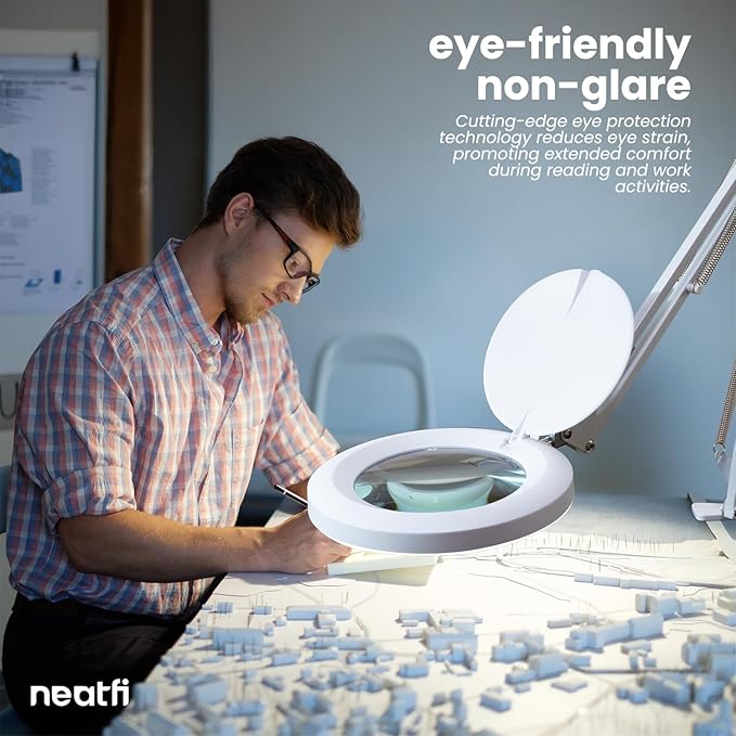 Neatfi (New Model) LED Magnifying Lamp with Clamp, 5D Magnification, 120Pcs SMD LEDs, 12W, Adjustable Color Temperature (White, 5-Inch Lens, 5 Diopter)