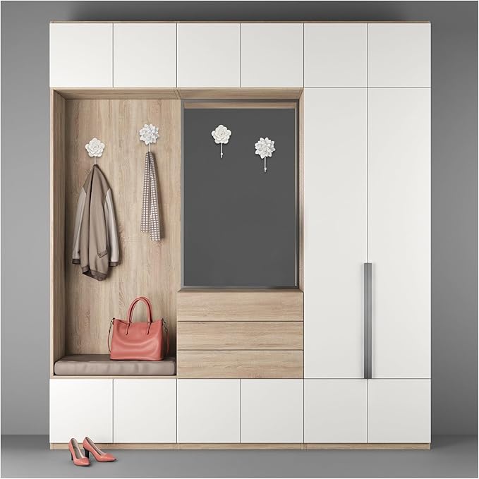 Guichifun Flower Coat Hooks Wall Decor - 2pcs Resin White Decorative Wall Hooks for Hanging Clothes Coats Towels Keys Bags Hats Bathroom Home Decoration Gift 4 x 1.5 x 7 Inch