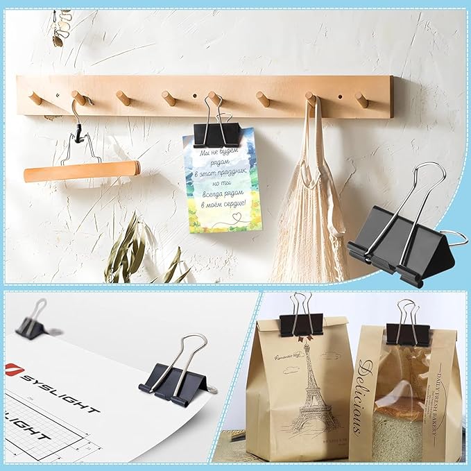 60 Pack Large Binder Clips 1.6 Inch, Binder Clips Large Size,Big Paper Clamps Clips, Clips for Paperwork, for Office and Home Supplies School, Black