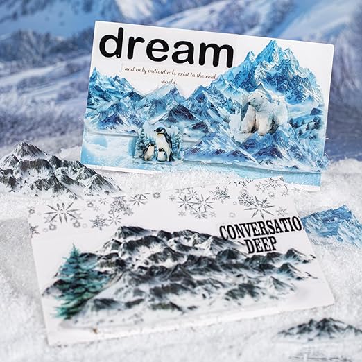 6 Rolls Snow Mountain PET Tape Set, Pre-Cut Scenic Stickers for Scrapbooking, Journaling Supplies, DIY Crafts, with Decorative Clip