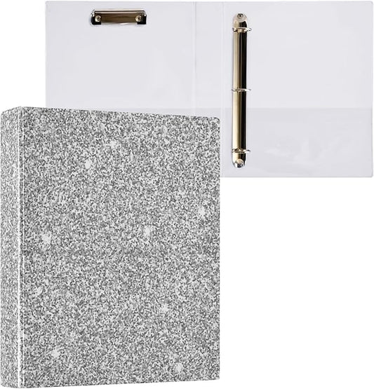 Bright Silver Glitter Decorative 3 Ring Binder 1.5 Inch Large View Binders with Pockets Holds 200 A4 Sheets File Organizer for Office College School, 1 Pack