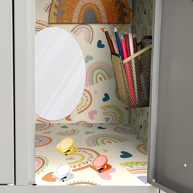 Harloon 15 Pcs Locker Decoration and Organizer Kit Locker Wallpaper Magnetic Pen Holder and Mirror Whiteboard Marker Cork Board with 3 Push Pins 3 Magnetic Clip 6 Magnets(Bohemian Love Rainbow)