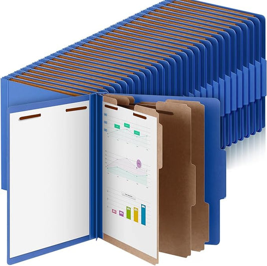 60 Pcs Classification Folders Letter Size, 3 Divider Pressboard File Folder with Fasteners, Expanding File Organizer Bulk for Teachers, Clergy, Office, Church, Christmas Donations (Dark Blue)