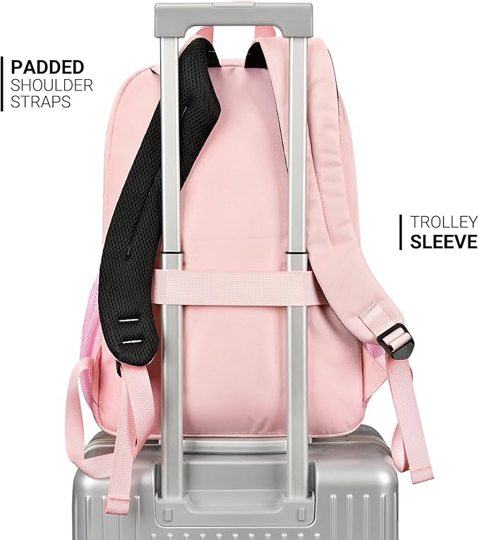 ZORFIN 26L Backpack for School, College, and Travel: Water Resistant Bookbag with 8 Compartments - Pink