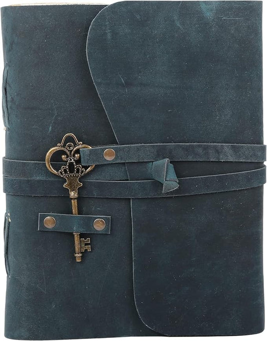 Leather Journal with Lined and Unlined Deckle Edge Paper 8x6 inch and Vintage Key | Handmade Writing Notebook Diary | Bound Daily Notepad for Men & Women Medium, Sketch/Writing pad for Artists