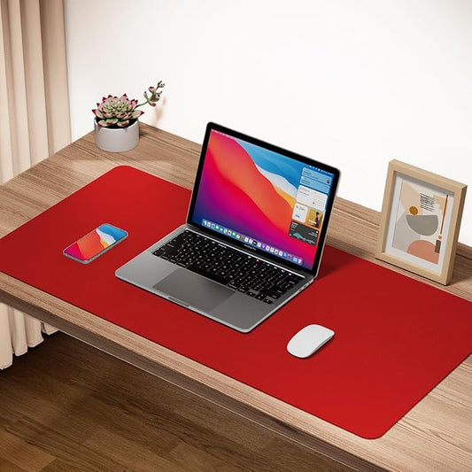 Boutilon Leather Desk Pad Protector,Non-Slip Mouse Pad,Laptop Desk Pad,Office Mouse Mat,Waterproof Leather Desk Blotter,Desk Writing Pad for Office and Home (S-Red,24"x 14")