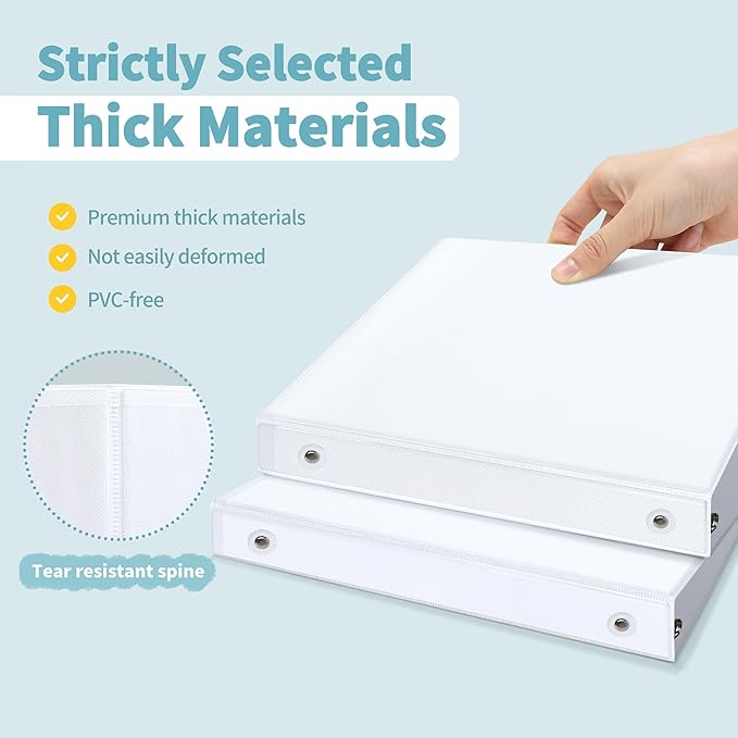 SUNEE 1/2 Inch Binders 3 Ring 12 Pack Bulk, 3 Ring Binders Clear View PVC-Free (Fit 8.5x11 Inches) for School or Office Supplies, White