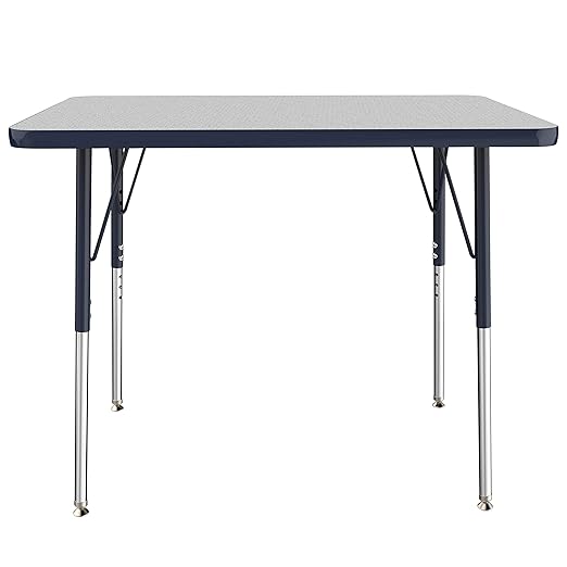 FDP Rectangle Activity School and Office Table (24 x 36 inch), Standard Legs with Swivel Glides, Adjustable Height 19-30 inches - Gray Top and Navy Edge