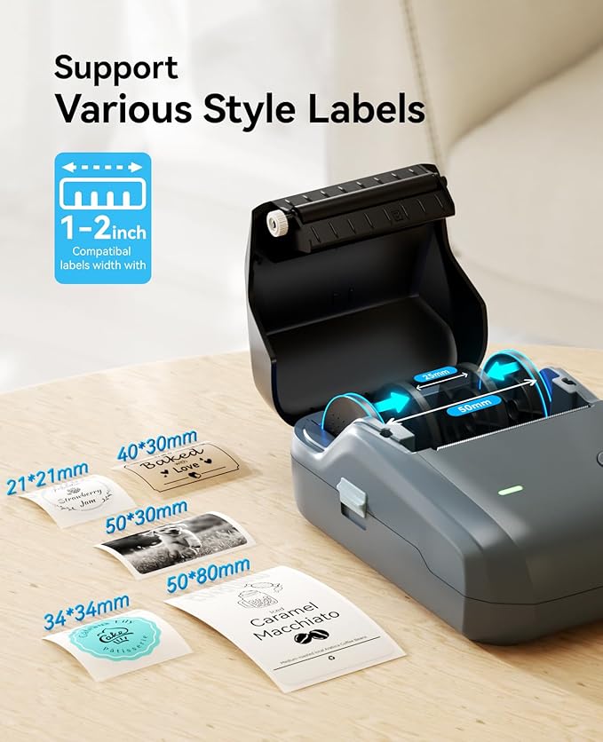 NIIMBOT B1 Label Maker Machine with Tape, Label Printer with 3 Rolls Stickers, 50x30mm/50x80mm White Label /50x50 Round Paper for Office Supplies, Home, Business