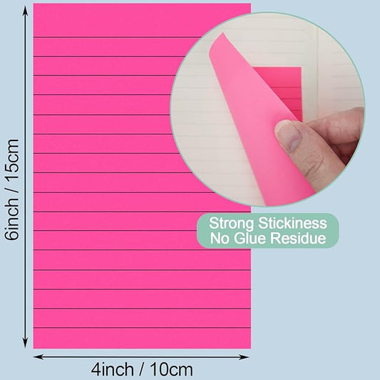 24 Pack Lined Sticky Notes 4X6 in Self Sticky Note Pads Colorful Post Stickies for Office, Home, School, Meeting, 50 Sheets/pad, (Bright Color)