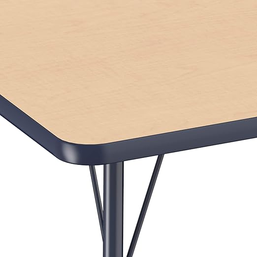 Factory Direct Partners FDP Rectangle Activity School and Office Table (24 x 72 inch), Standard Legs with Ball Glides, Adjustable Height 19-30 inches - Maple Top and Navy Edge