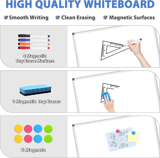 WALGLASS Large White Board, 60" x 40" Double-Sided Dry Erase Board Magnetic Whiteboard for Wall, Hanging Mounted Whiteboard Silver Aluminium Frame for Home, School, Office
