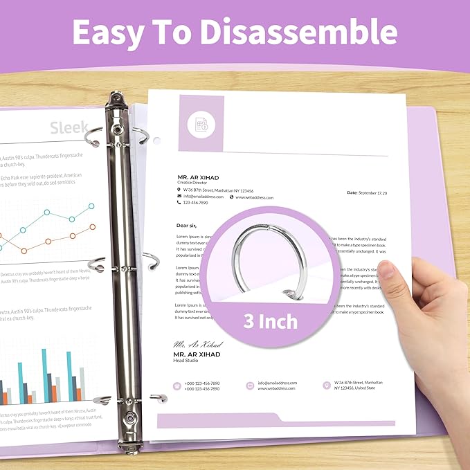 SUNEE 3 Ring Binder 3 Inch 1 Pack, Clear View Binder Three Ring PVC-Free (Fit 8.5x11 Inches) for School or Office Supplies, Purple