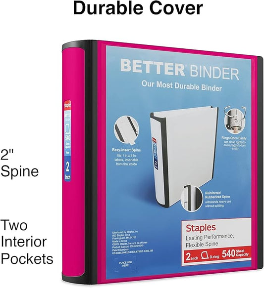 Staples Better Binder, 2-Inch, Pink