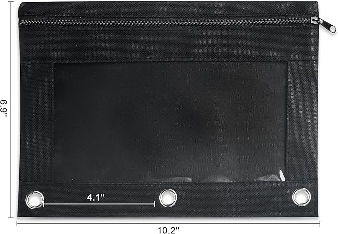 Ochido Pencil Pouch for 3 Ring Binder Bulk, 30 Pack in Black, Sturdy and Durable 3-Hole Binder Cloth Pencil Bag, Zipper Pencil Case with Clear Window for Storing School Office Supplies