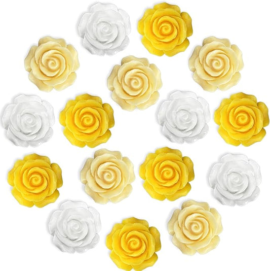 15 pcs - Cute Flower Magnet, Yellow Rose Magnet for Fridge and Locker, Whiteboard and Decorative (15 pcs - Rose - Yellow)