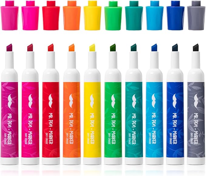 Mr. Pen Dry Erase Markers - Low Odor, Chisel Tip, 10 Pack, Vibrant Colors, Whiteboard Markers