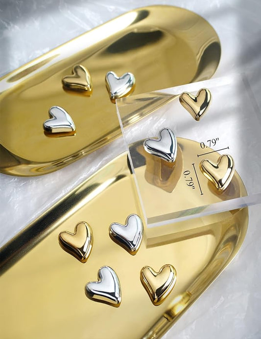 Mymazn 20Pcs Fridge Magnets Cute Refrigerator Magnets, Small Magnets for Whiteboard Cabinet Locker, Heart Decorative Magnets for Classroom Kitchen Office (Silver & Gold)