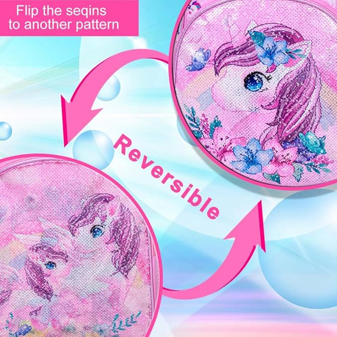 Toddler Backpack for Girls, Cute Unicorn Bookbag for Little Kids, 12” Sequin Kindergarten Preschool Schoolbag
