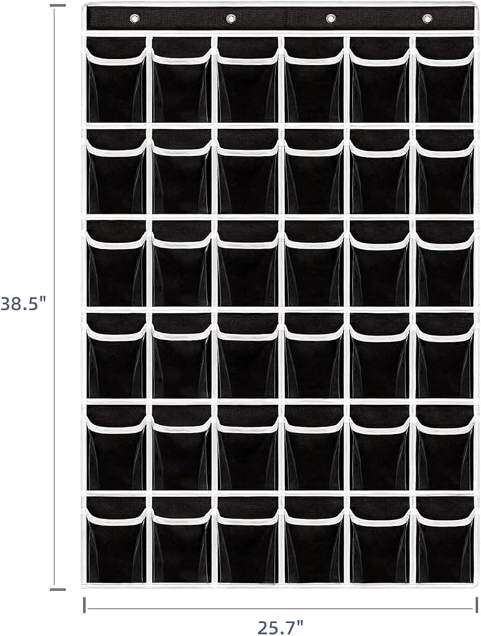 36 Clear Pockets Classroom Pocket Chart for Cell Phones,Pocket Chart Organizer for Calculator Holder with 36 Number Sticker Classroom Hanging Cell Phones Organizer (Black)