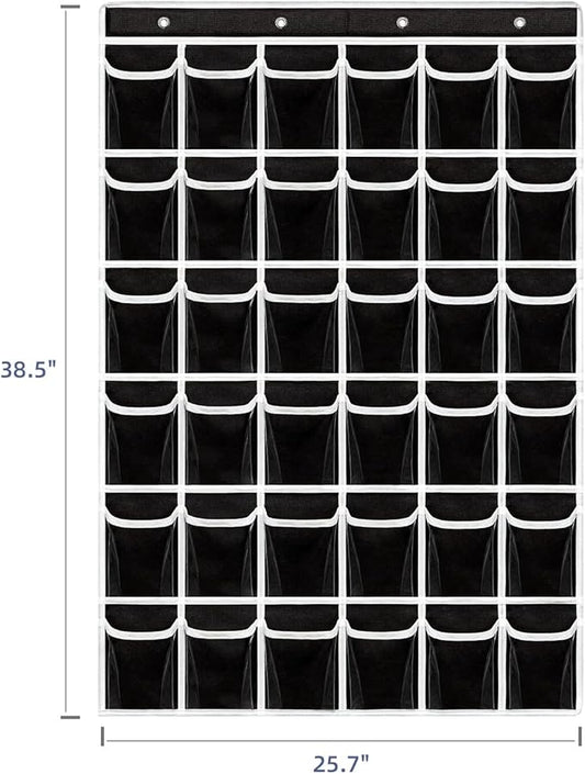 36 Clear Pockets Classroom Pocket Chart for Cell Phones,Pocket Chart Organizer for Calculator Holder with 36 Number Sticker Classroom Hanging Cell Phones Organizer (Black)