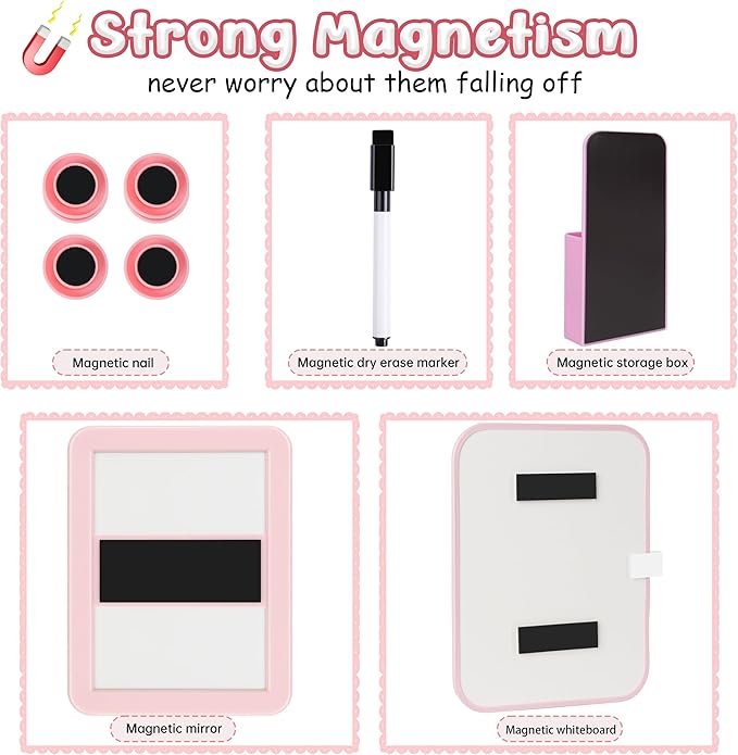 Pink Locker Accessories with Locker Shelf, Magnetic Mirror, Pen Holder, Whiteboard, Back to School Essentials Locker Organizer, 9 Piece Locker Decorations for Office School