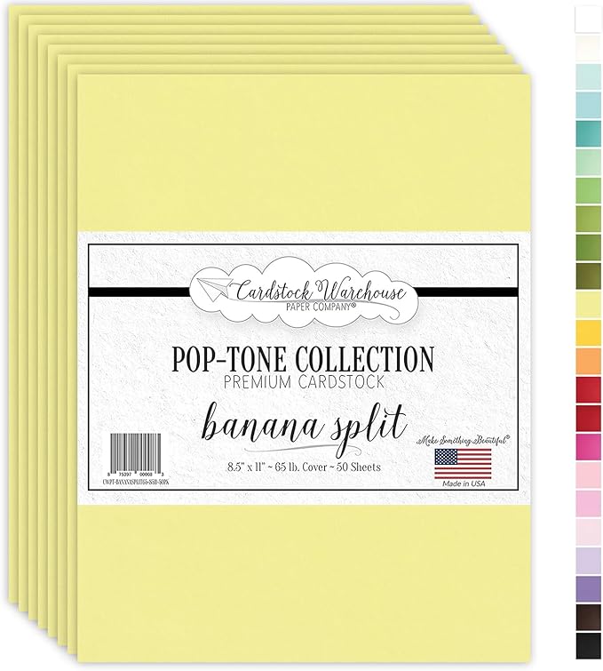 Cardstock Warehouse Pop-Tone Banana Split Yellow Cardstock Paper – 50 Sheets, 8.5 x 11" - 65 lb / 175 GSM Premium Yellow Card Stock for Die-cutting, Crafts, Printing, Card Making and DIY Projects
