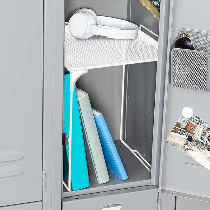 Locker Organizer Shelf Stackable Extra Locker Shelf for School Locker Organizer Storage Cabinet Accessories Suitable for School, Office, and Home use (1, White)