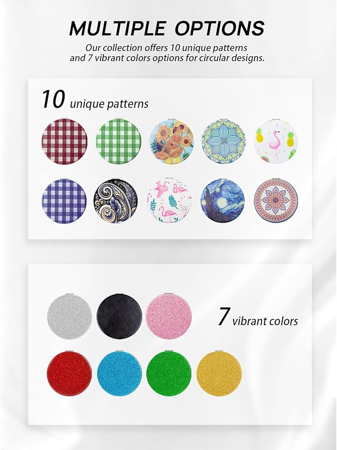 OMIRO 1X/10X Magnifying Compact Mirror with PU Leather, Ultra-Portable for Purses and Travel, Round Silver