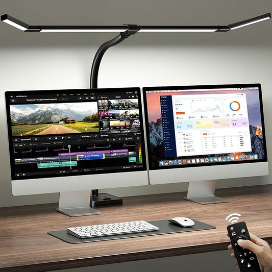 42" LED Desk Lamp for Home Office, Eye-Caring Desk Light with Adjustable 4-Segment Bar, 1800LM Bright, Remote, Architect Table Lamp with Base for Dual Monitors, Reading, Study, Workbench(Black)