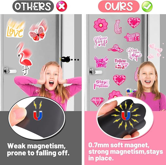 24 Pcs Preppy Locker Magnets for Girls - Pink Inspirational Magnets, Motivational Quote Decorative Magnets for Middle School Students Classroom Locker Decor