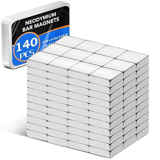 140 Pack Strong Neodymium Bar Magnets，Powerful Rare Earth Neodymium Magnets with Double-Sided Adhesive Perfect for Fridge, Garage, Kitchen, Craft, Office etc 6 x 6 x 2 mm