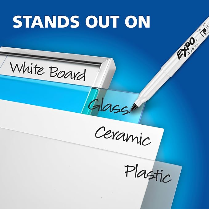 EXPO Low Odor Dry Erase Markers Ultra-Fine Tip Assorted Colors 8 Count