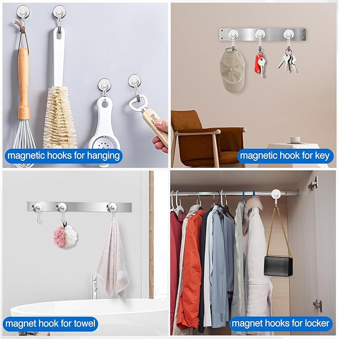 LOVIMAG Hooks, 80lbs+ Magnetic Magnet Hook 2025 Cruise Cabin Ship Essentials Heavy Duty Strong Refrigerator Fridge Hanging for Classroom Beach Vacation Kitchen Grills Home Mug Hanger (6 Pack), Silver