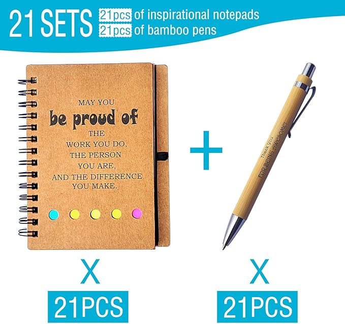 Appreciation Thank You Gifts,21 Set Spiral Notebook with Pen,Office/School Supplies,Bulk Inspirational Journals Notepads,Small Notebooks for Teachers Students Employee Women Men Work & Note (21 SET)