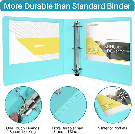 3 Ring Binders,2 inch One Touch Open D Rings,Assorted Colors,4 Pack