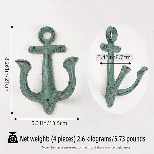 Notakia Decorative Wall Mounted Antique Shabby Chic Metal Home Bathroom Towel Coat Hooks Hanger, Vintage Rustic Cast Iron Wall Hooks (Large Nautical Towel Hooks 4Pcs)