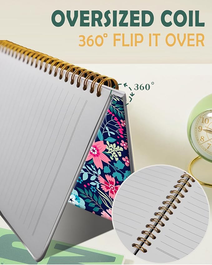 Ruled Spiral Writing Notebook,A5 Hardcover Lined College Journal for Women Lady Girl,Strong Twin-Wire Binding with Premium Paper,8.4" X 6",Perfect for School,Office,Home Gifts(colorful flower)