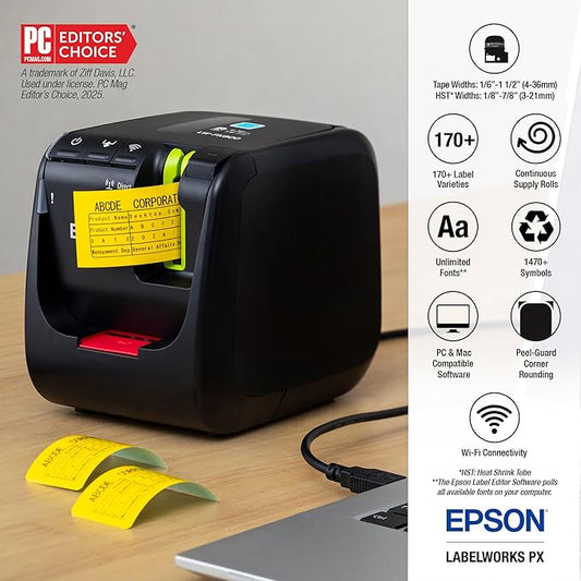 LABELWORKS Epson LW-PX800 Industrial Wireless Label Maker - Desktop Label Printer Compatible with Large Variety of Tape Types