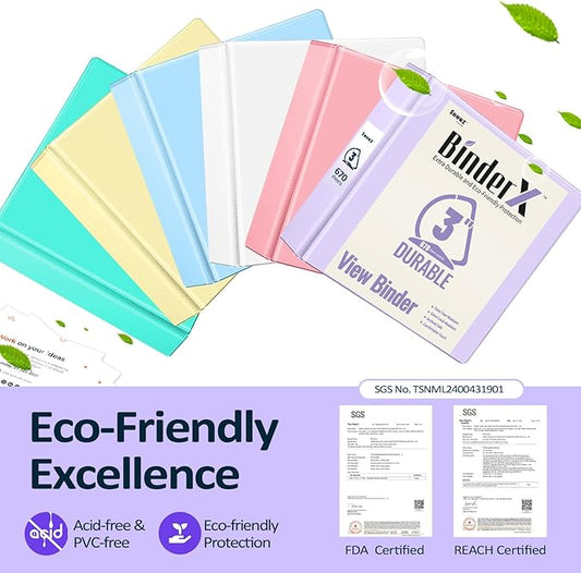 Sooez BinderX Extra Durable 3 Inch 3 Ring Binder, D-Ring Large Binder, Holds 670 Sheets of 8.5x11 Paper, Customizable View Cover with Inside Pocket, Heavy Duty 3 Ring Binder for School, Light Yellow
