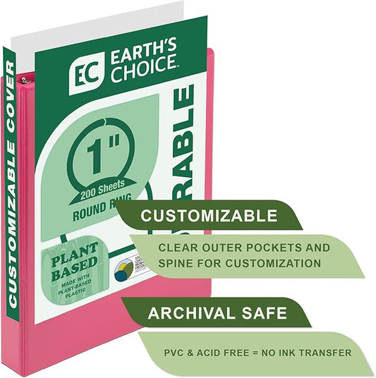 Samsill Plant-Based 1 Inch Durable Round Ring, Made in USA, View Binder, Eco-Friendly, USDA Certified Biobased, 4 Pack, Fashion Assortment
