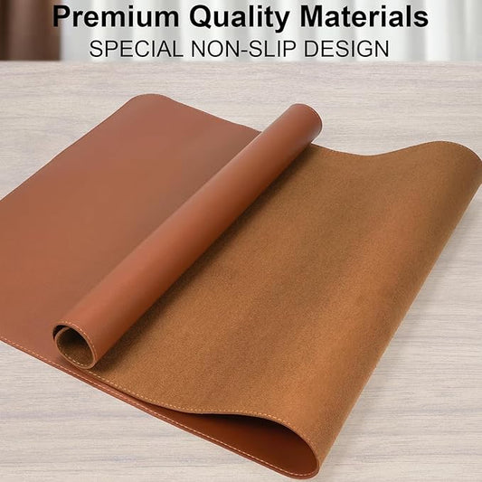 Large Desk Mouse Pad Protector, Stitched Locking Edge Non-Slip PU Leather Desk Mat Laptop Table Pad Blotter, Waterproof Durable Writing Pad for Office and Home (Brown, 120 x 43cm)