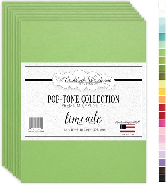 Cardstock Warehouse Pop-Tone Limeade Lime Green Cardstock Paper – 50 Sheets, 8.5 x 11" - 65 lb / 175 GSM Premium Green Card Stock for Die-cutting, Crafts, Printing, Card Making and DIY Projects