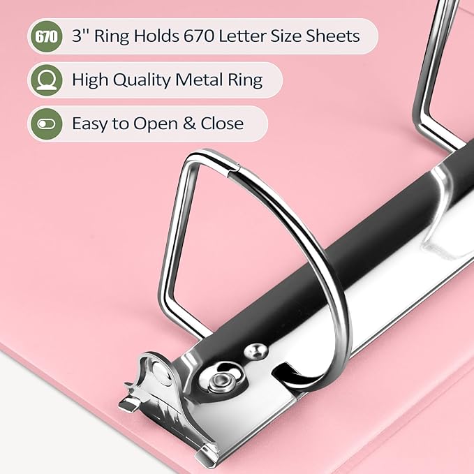 Sooez BinderX Extra Durable 2 Pack 3 Inch 3 Ring Binder, D-Ring Large Binder, Each Holds 670 Sheets of 8.5x11 Paper, Customizable View Cover with Inside Pocket